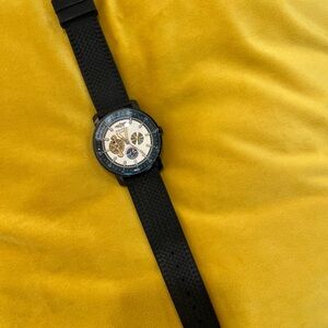 Men’s Breitling Bentley Skeleton Watch White Dial Blue Accents Black Strap